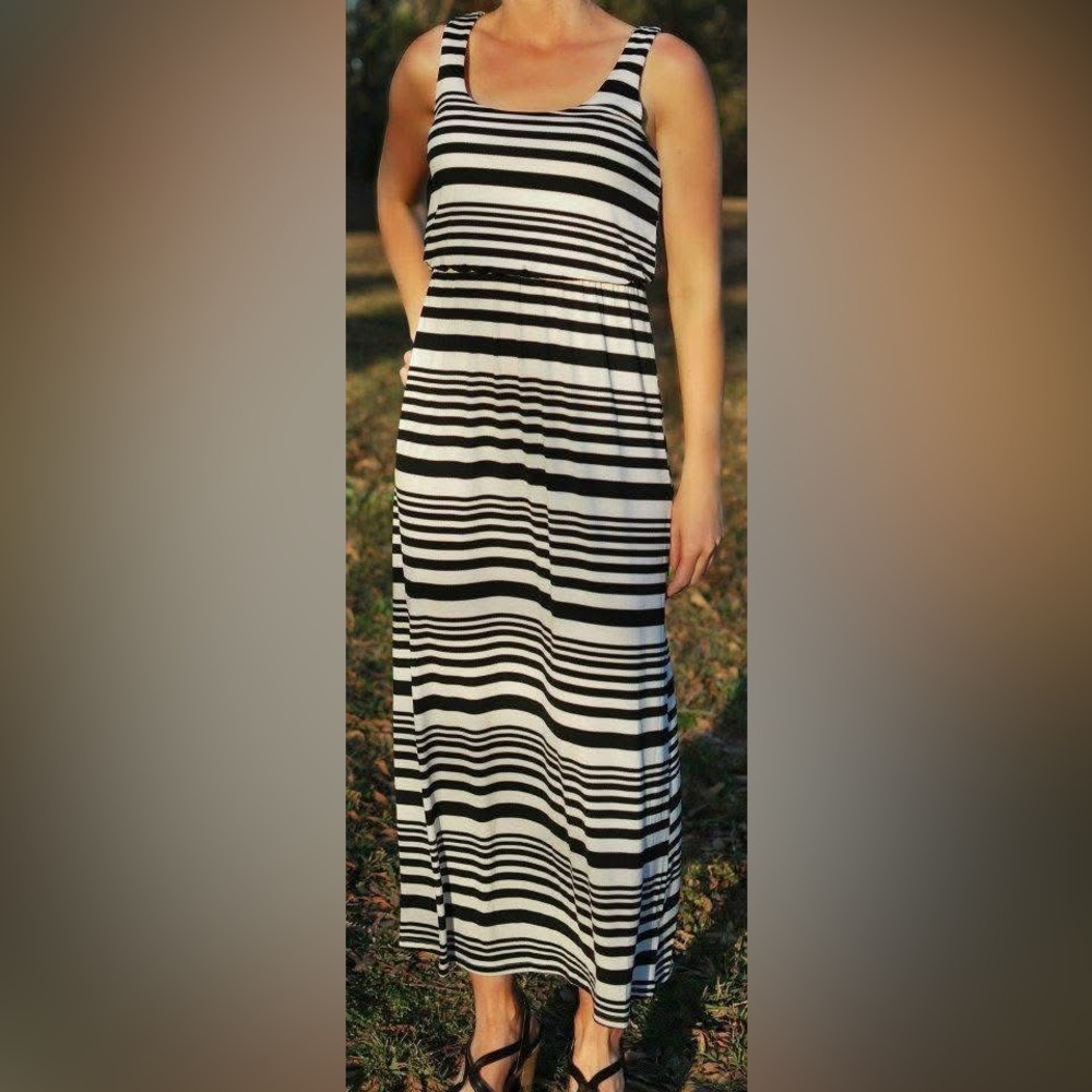 Black and Cream Striped Maxi Dress small and large